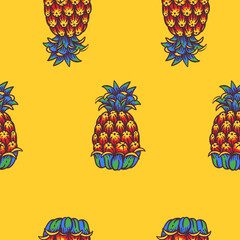 Wall Mural - Vivid colorful tropical seamless pattern,  with pineapple