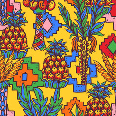 Wall Mural - Vivid colorful tropical seamless pattern,  with pineapple