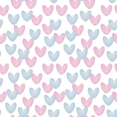 Wall Mural - Pink blue watercolor hearts seamless pattern. Cute romantic design for card. Vector illustration.