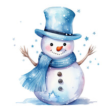 Christmas, Winter Snowman. Watercolor Illustration