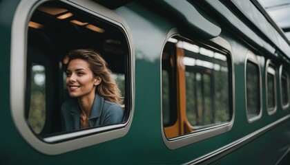 Young female solo traveler enjoys a thoughtful train ride alone with her thoughts, embracing digital detox