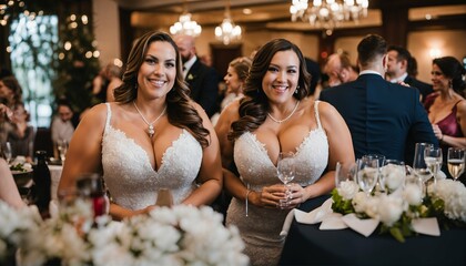 Wall Mural - Group of female friends attending a wedding and having fun