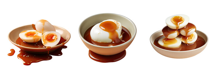 Asian style hardboiled egg served in savory or sweet sauce