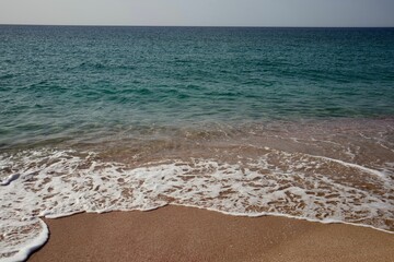 Poster - Tranquil sandy beach scene with calm waves