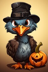 Wall Mural - Cute_turkey_mascot_with_a_pumpkin_on_the_head_vector Générative IA