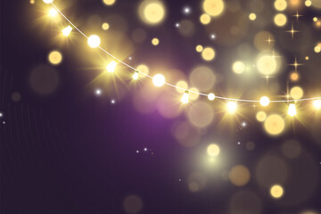 Poster - Christmas bright, beautiful lights, design elements. Glowing lights for design of Xmas greeting cards. Garlands, light Christmas decorations.
