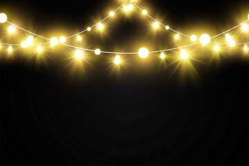 Poster - Christmas bright, beautiful lights, design elements. Glowing lights for design of Xmas greeting cards. Garlands, light Christmas decorations.
