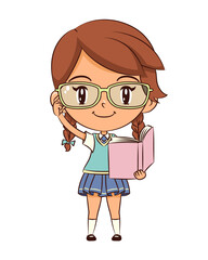 Poster - Girl reading book wearing glasses and school uniform