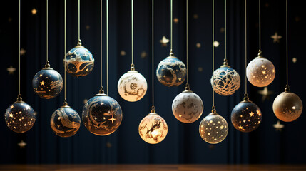 Wall Mural - A serene scene featuring a set of starry night ornaments, each depicting a different celestial constellation 