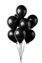 Bunch Of Black Balloons Floating In The Air Over Isolated Transparent Background
