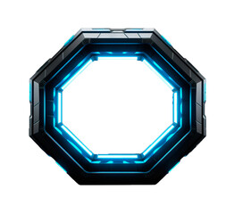 Wall Mural - Technological octagonal frame with neon light and copy space in the middle over isolated transparent background