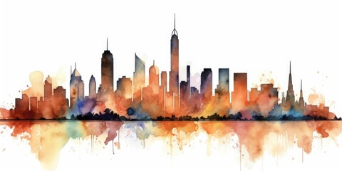 Wall Mural - city skyline watercolor on white background. beautiful generative ai aig32