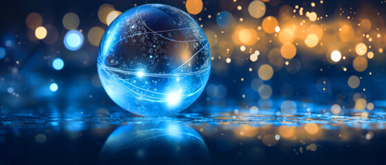 Poster - Christmas and New Year background with glass ball and bokeh lights