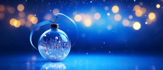 Poster - Christmas and New Year background with glass ball and bokeh lights