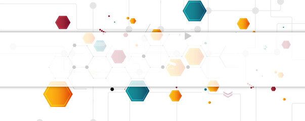 Technology banner design with hexagons abstract background.