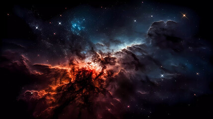 Wall Mural - Space scene with stars, planets and asteroids in the galaxy. Panorama. Universe filled with stars, planets, asteroids, nebula and galaxy. Cosmic dust and fog. Generative AI technology.
