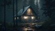 house in the rainy forest. Generative AI