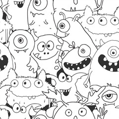 Cute monsters seamless pattern. Cartoon monsters background. Vector illustration