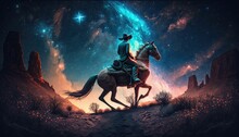 Horse And Rider On A Fantasy Night. Generative AI