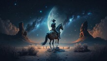 Cowboy On A Horse On A Starry Night. Generative AI