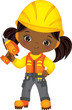 © TheCreativeMill - Vector Cute African African Girl Holding Drill. Vector Construction Girl