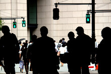 Daily Life In Japan "silhouettes Of People Commuting To Work From Tokyo Station In The Morning"