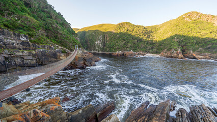 suspension bridges at storms river mouth tsitsikamma, garden route national park, south africa