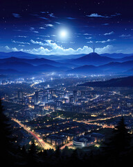 Canvas Print - Night view of the city from the top of the mountain