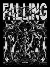 Modern Poster In Gothic Style With Text "Falling". Liquid Gothcore Print, 3D Abstract Symmetrical Spikes With Bones. Dark Print For T-shirt, Hoodie And Sweatshirt