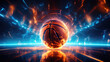 Basketball neon ball. Basket ball on fire,  Generate Ai