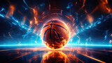 Fototapeta Sport - Basketball neon ball. Basket ball on fire,  Generate Ai