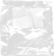 plastic transparent cellophane bag, texture looks blank and shiny, plastic surface is wrinkly, old, vintage realistic mockup for packaging food and goods, nylon bag with lock or zip crumpled, template