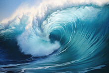 Close Up Detail Of Powerful Teal Blue Wave