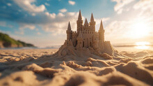 Sandcastle Is Set Against A Beautiful Beach And Ocean Scenery