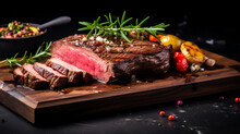 Healthy Lean Grilled Medium-rare Beef Steak In, Generative Ai
