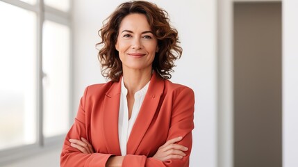 Wall Mural - portrait of senior businesswoman with her arms crossed isolated on white background