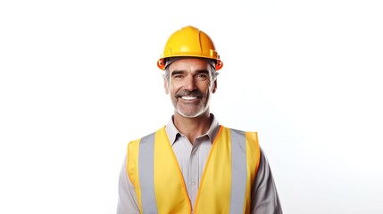 Wall Mural - portrait of a smiling architect, engineer or construction worker isolated on white background