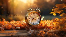 Clock representing the arrival of autumn. Generative AI