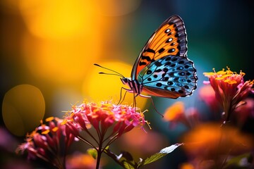 Aufkleber - Beautiful tropical butterfly on flower.