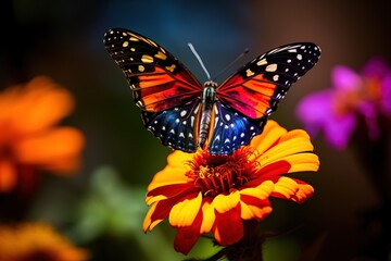 Aufkleber - Beautiful tropical butterfly on flower.