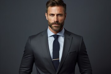 Poster - Brunette man in business suit on dark background