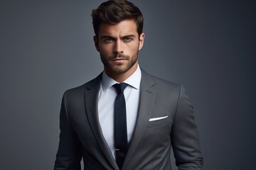 Poster - Brunette man in business suit on dark background