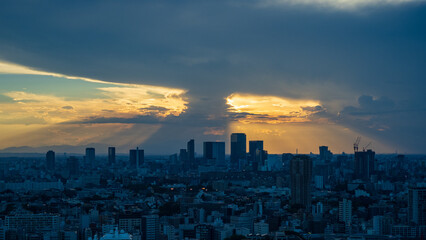 Wall Mural - Cumulonimbus incus with Tokyo skyline at dusk.