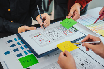 UI, UX designers developers Group team meeting often fill variety of roles in prototyping, product development and adds new ideas to mix, helps set stage for better collaboration during build phase.