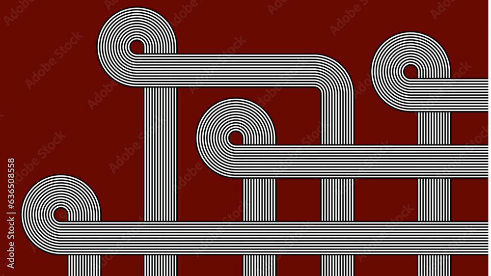 Banded pattern in pipelines style. Black and white intertwined lines ...