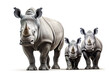 Image of family group of rhinoceross on white background. Wildlife Animals. Illustration, Generative AI.