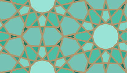 Wall Mural - Arabic seamless girih pattern with classic islamic culture ornament. Colorful tiled background with shadow.