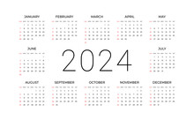 Yearly One Page Calendar For 2024. Weeks Start From Sunday. Сorporate. Vector Planner Template