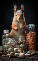 Wall Mural - Squirrel-Storage: Preparing for the Cold in His House.