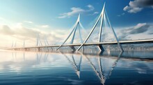  A Large Bridge Spanning Over A Body Of Water With A Sky Background.  Generative Ai